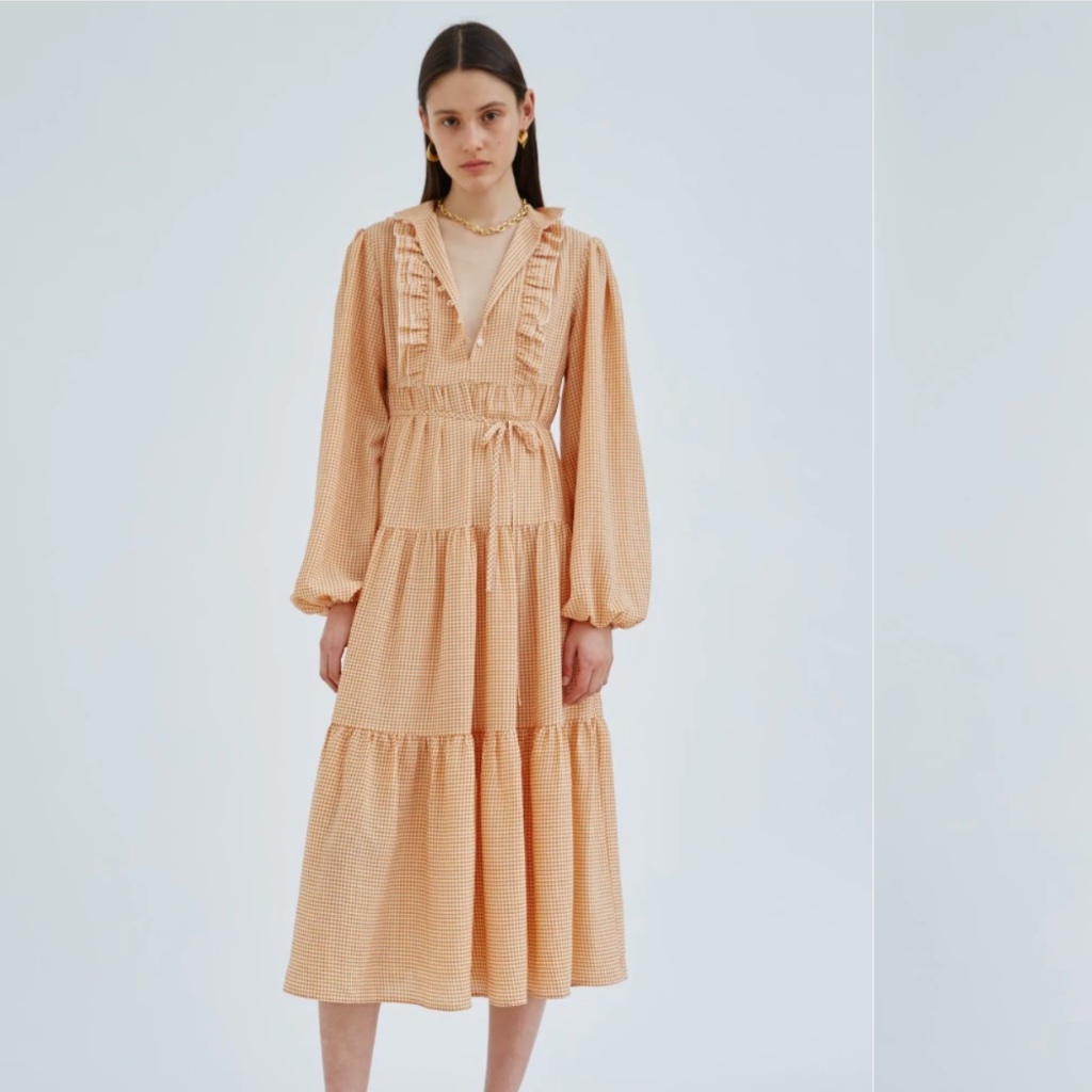 Nwt C/Meo Continual Midi Dress Orange Check
